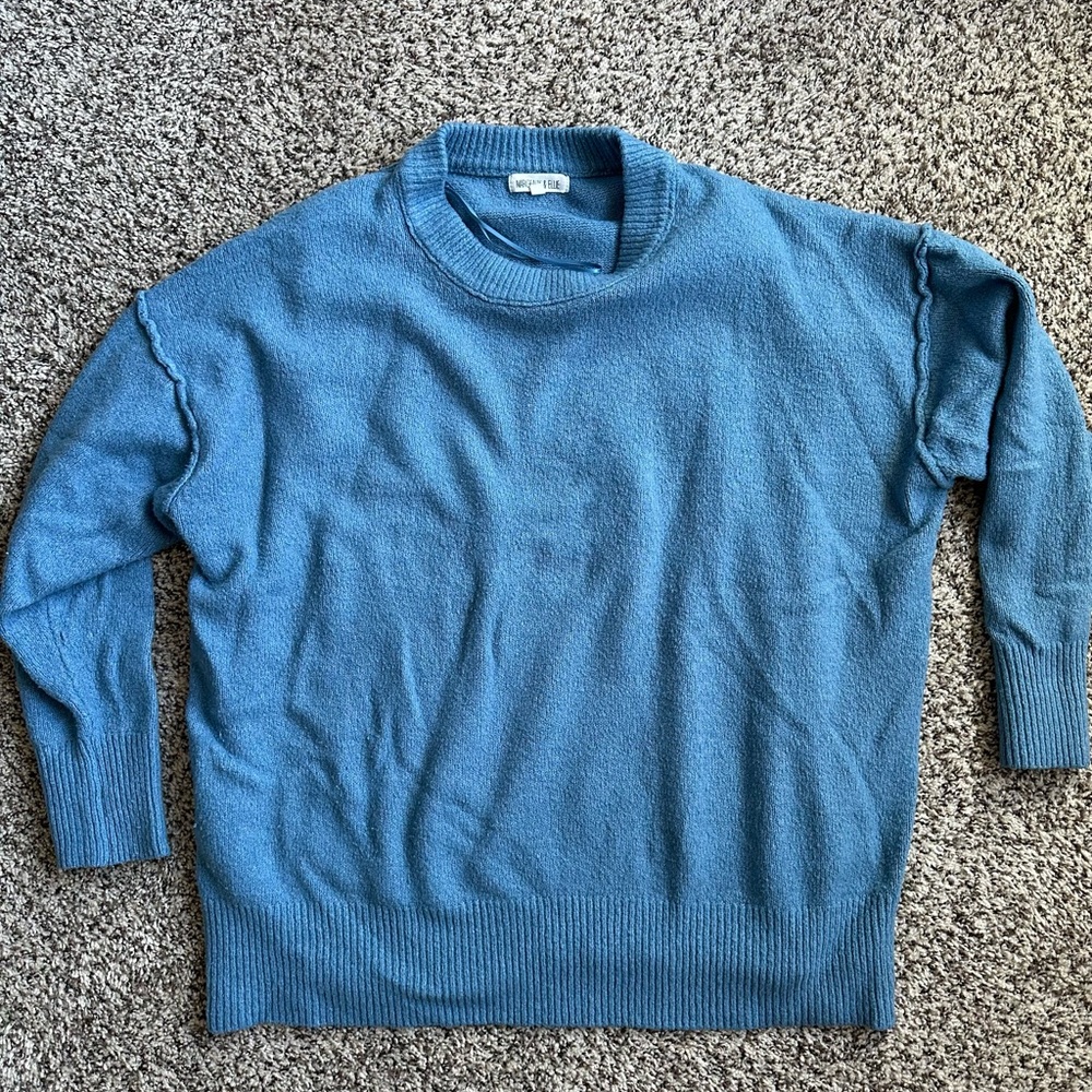 Margeaux & Ellie Blue Crewneck Sweater Classic Knit Pullover